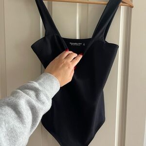 Abercrombie Square Neck Tank Bodysuit in Black